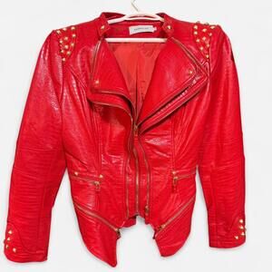 Vibrant Red Faux Leather Jacket